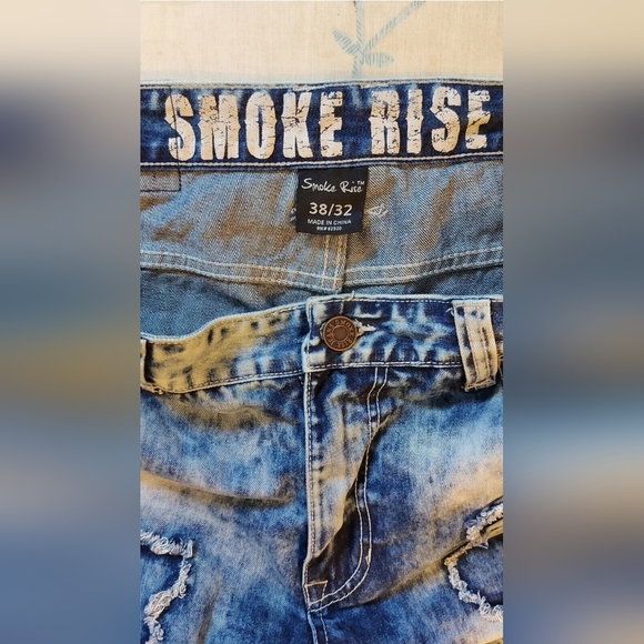 Smoke Rise Men's Size 38x 32 Blue Denim Distressed Cotton Blend 5 Pocket Jeans - Picture 6 of 8
